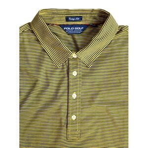 Polo Golf Ralph Lauren XXL Yellow Navy Blue Striped Pima Cotton‎ Vintage Lisle